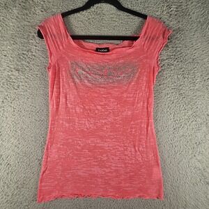 Vintage Bebe Rhinestone Logo Tank Top M Pink Y2K 90s Scoop Neck Embellished Boho